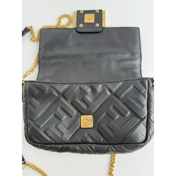 Fendi Mini Zucca Embossed Black Leather Baguette Satchel - Picture 14 of 16